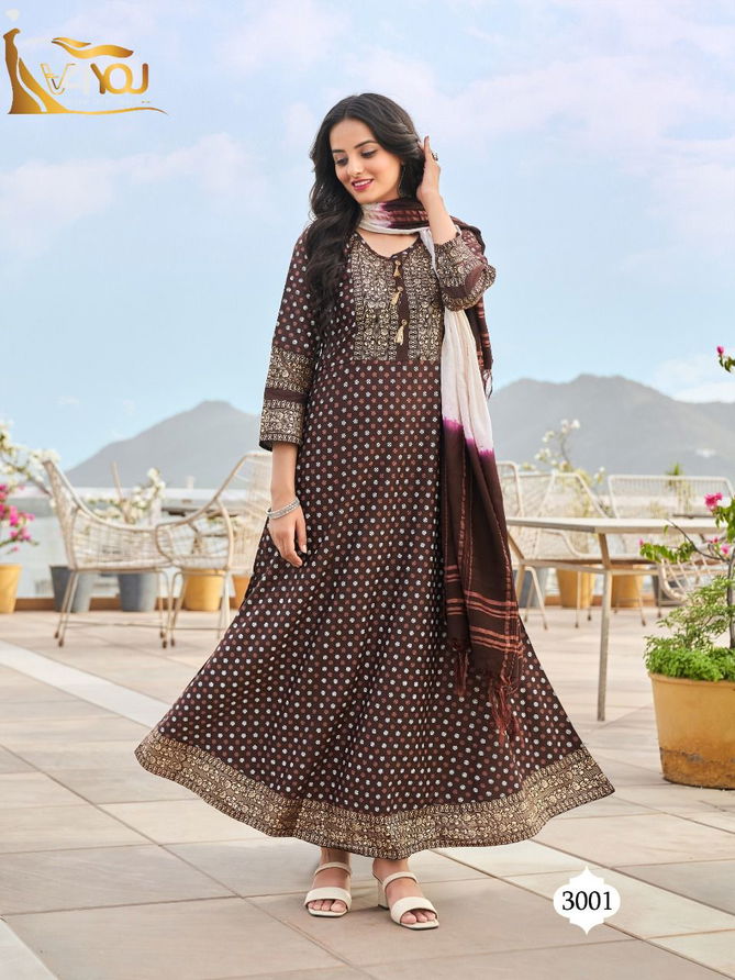 V4you Anupama Wholesale Printed Anarkali Kurti With Dupatta